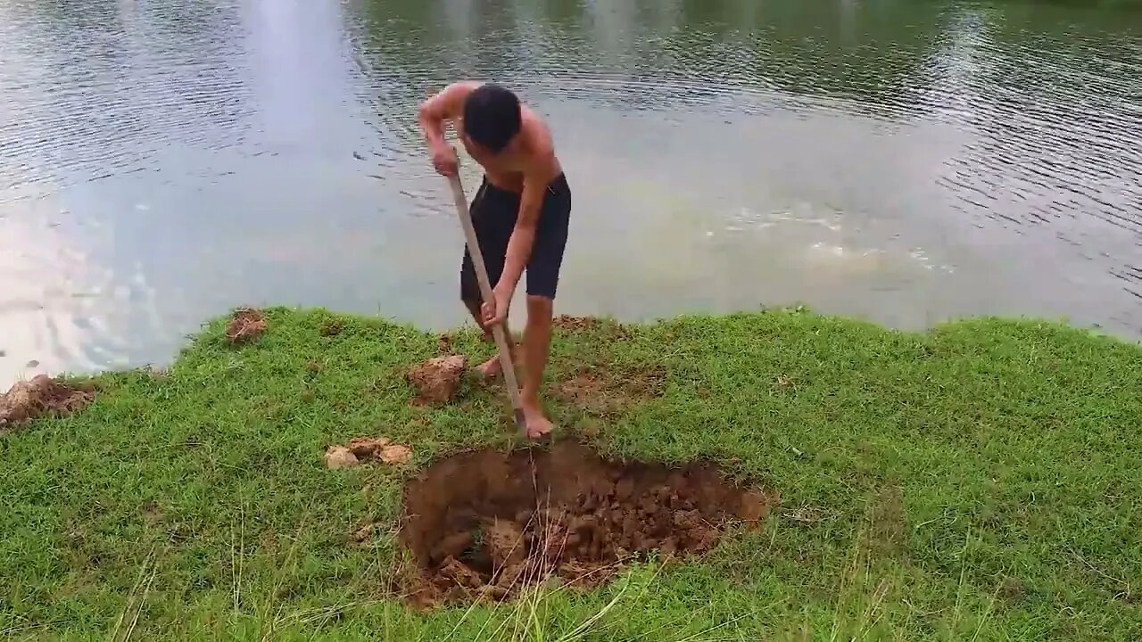 Making Trap To Catch Catfish In The Secret Hole With PVC Pipe & Chicken Eggs-3