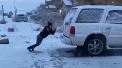 Snowball fight ends with extremely painful fall