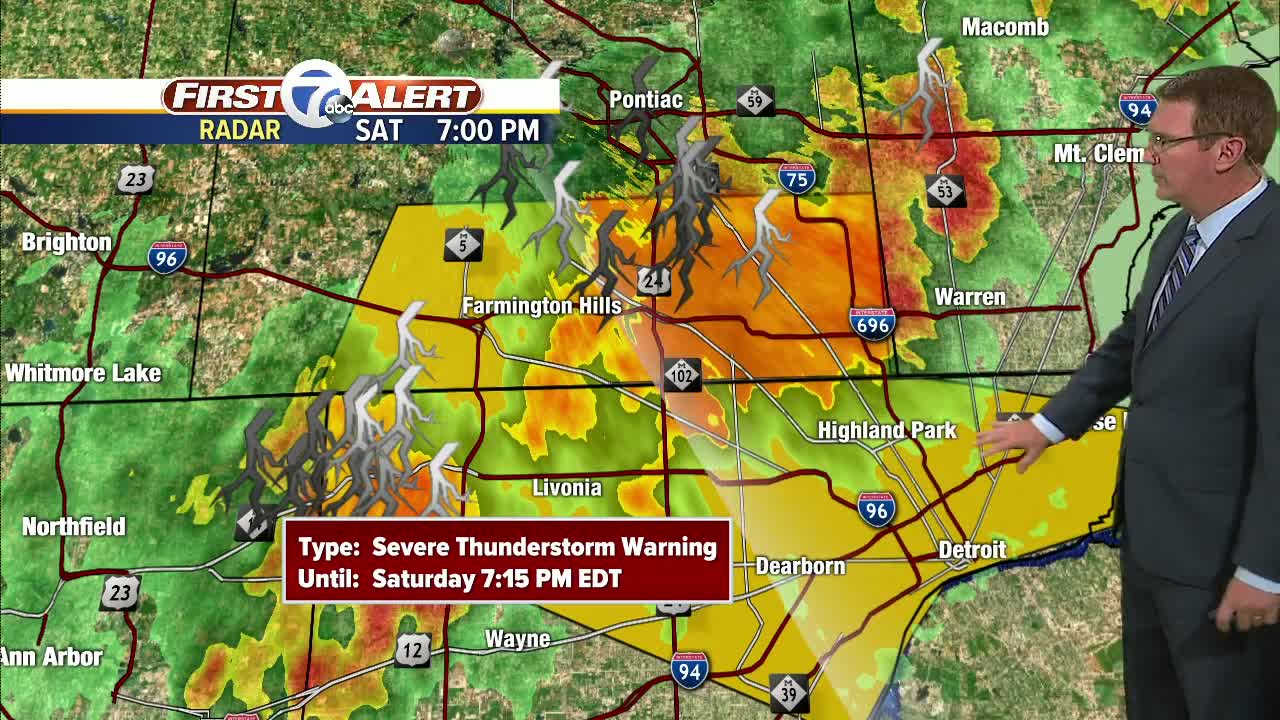 Severe thunderstorm warning issued for counties, including Oakland Co., Livingston Co., and St. Clair