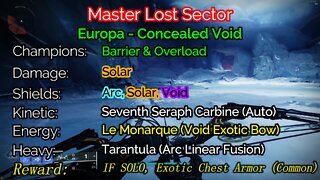 Destiny 2 Master Lost Sector: Europa - Concealed Void 1-12-22