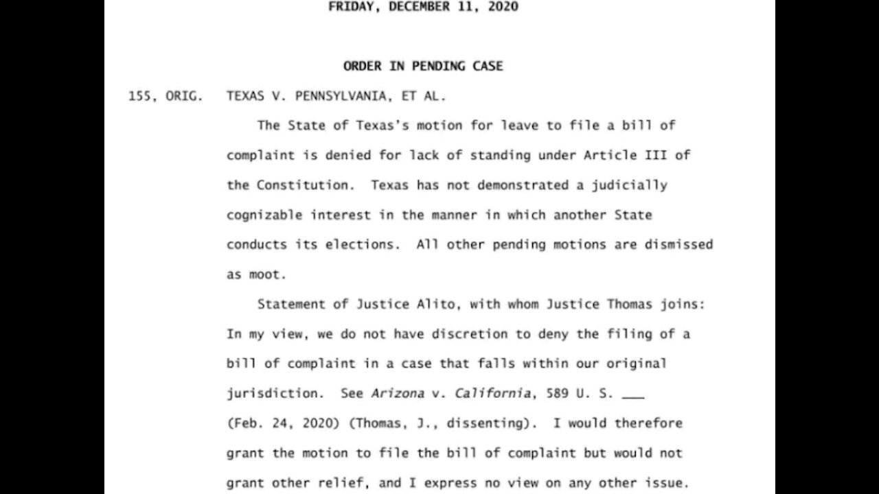 SCOTUS Denies Hearing Texas Election Case on Standing Issues - What's Next?