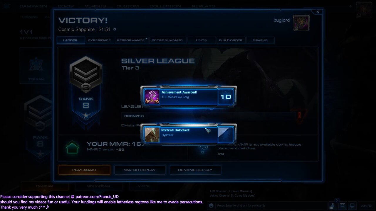 starcraft2 zerg v protoss on cosmic sapphire again with mutalisks+lurkers rush