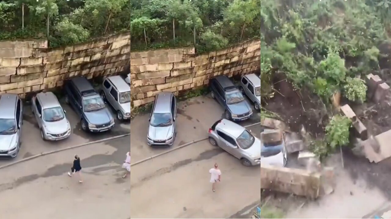 Woman Saved Her Car From Collapsing Walls by Seconds