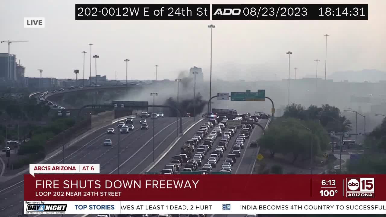 Vehicle fire on Loop 202 near 24th Street causing major delays