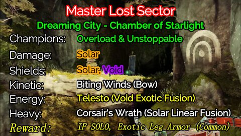 Destiny 2, Master Lost Sector, Chamber of Starlight on the Dreaming City 12-25-21