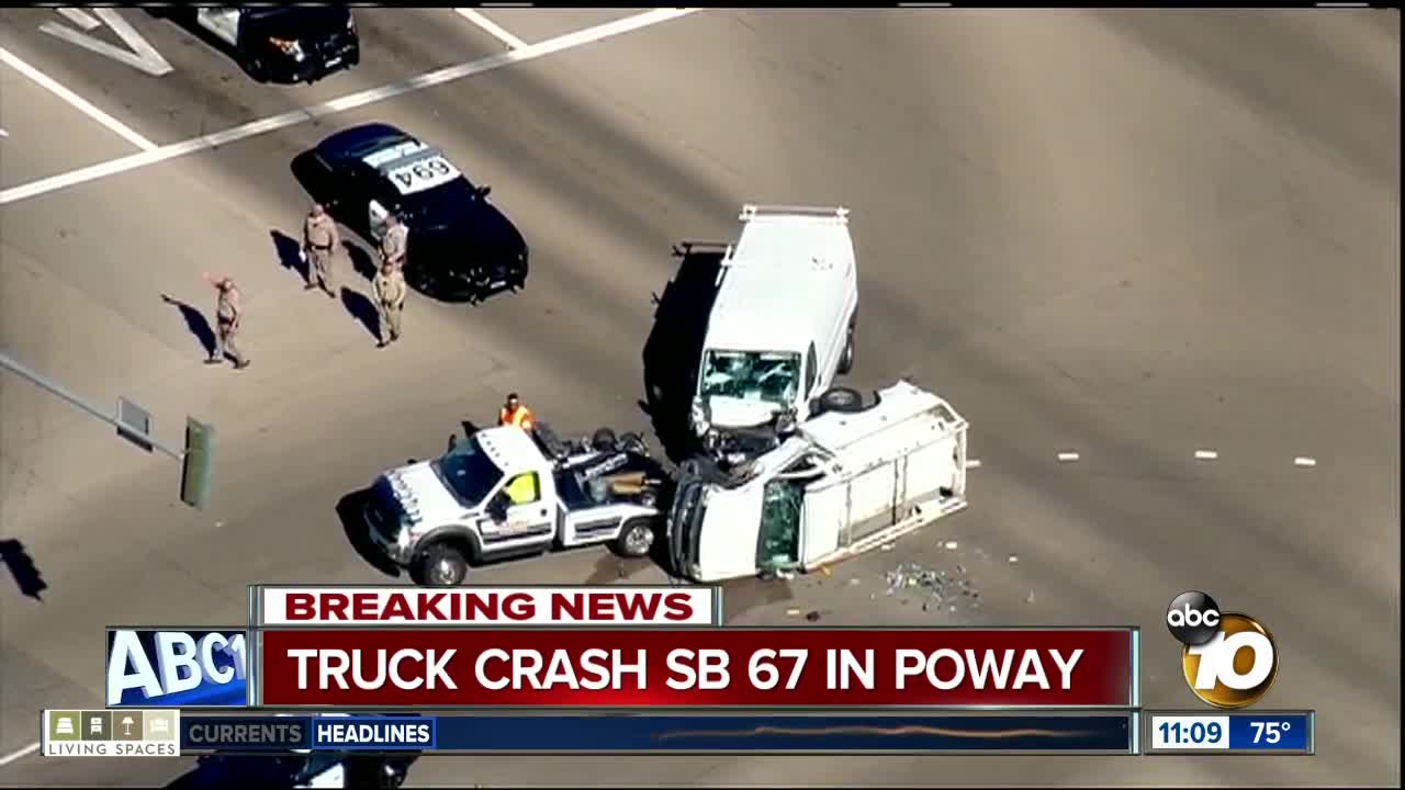 Truck crashes on SR-67 in Poway