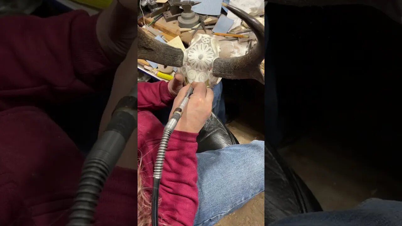 Carving an antelope skull