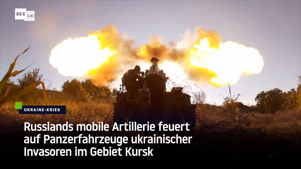 Russlands mobile Artillerie feuert auf Panzerfahrzeuge ukrainischer Invasoren im Gebiet Kursk