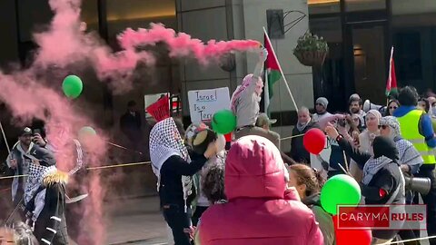 Palestinian supporters in Toronto cheer as Iran launch hundred of drone strikes in Israel.