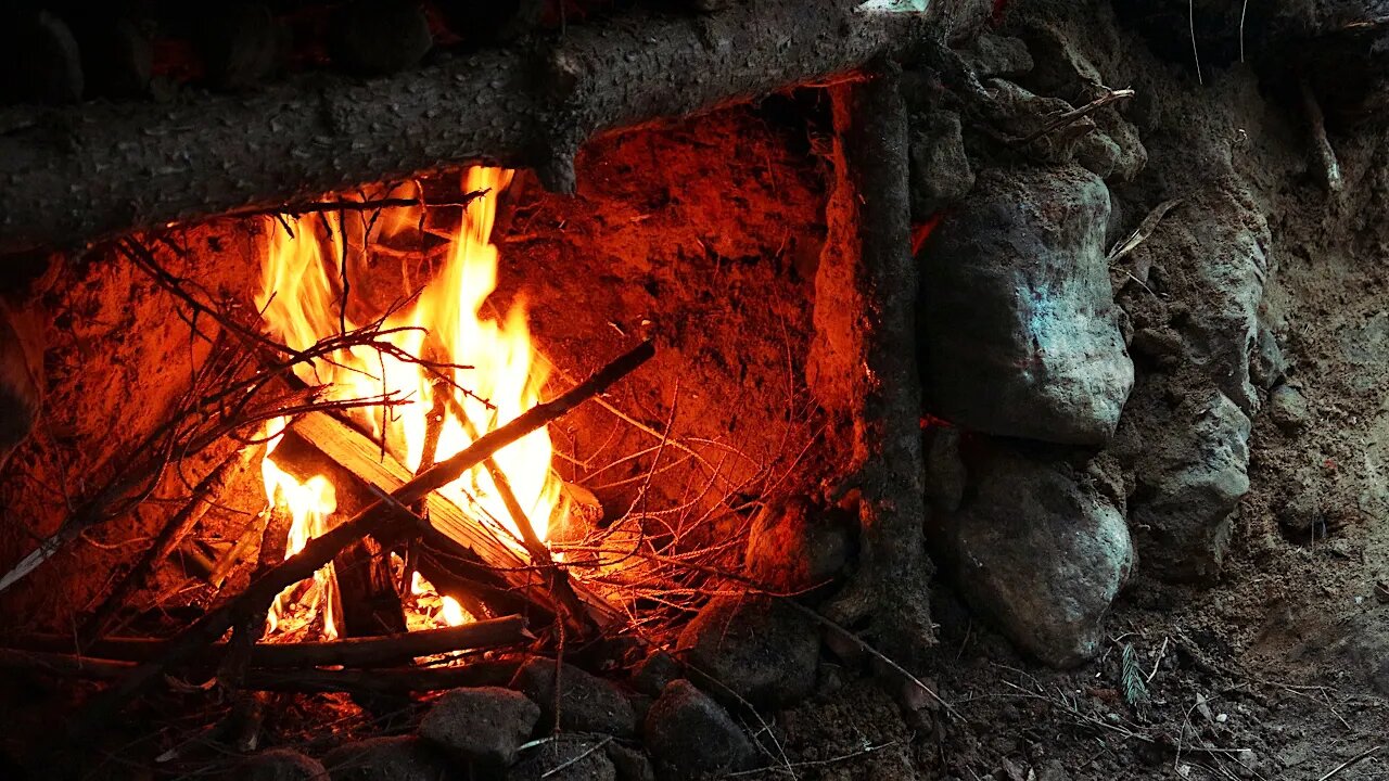 Building an Earth Shelter with a FIREPLACE UNDERGROUND🔥1 Hour Bushcraft Movie