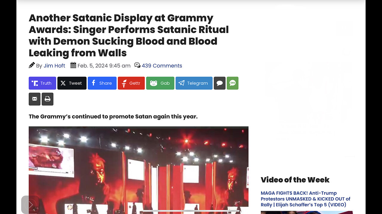 Grammy Awards: Singer Performs Satanic Ritual with Demon Sucking Blood and Blood Leaking from Walls