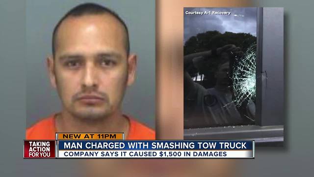 Clearwater man arrested for smashing window of tow truck