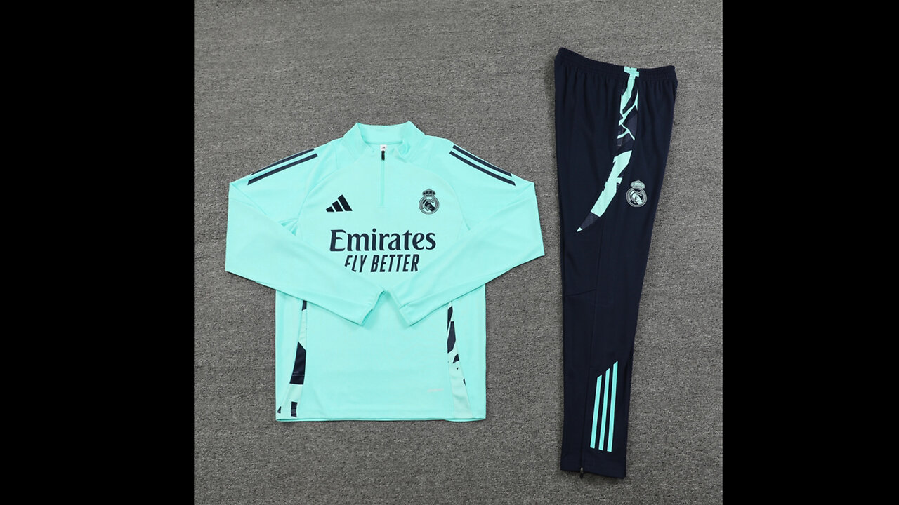 👉🏻⚽️2024/25 Real Madrid Adult/Kid Blue Long Sleeve Tracksuit