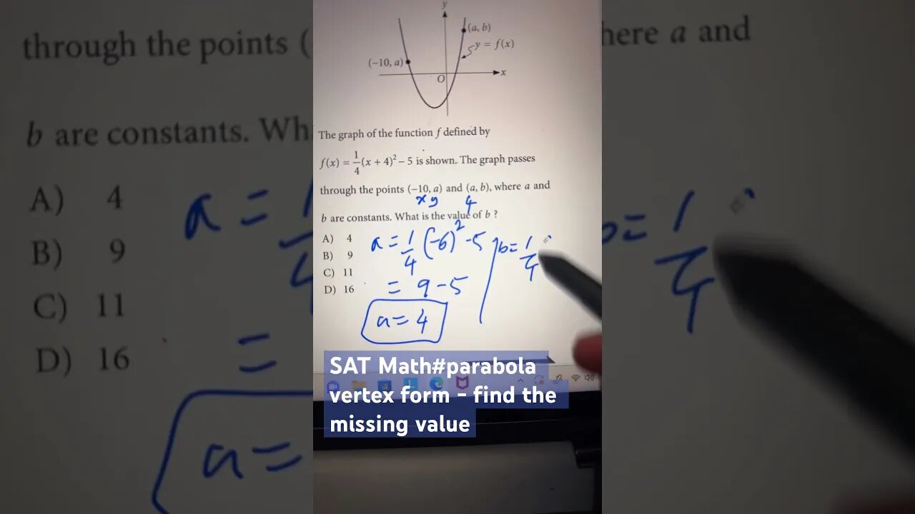 Parabolic equation vertex form given its function & given points (graph) #youtubeshorts#satmath