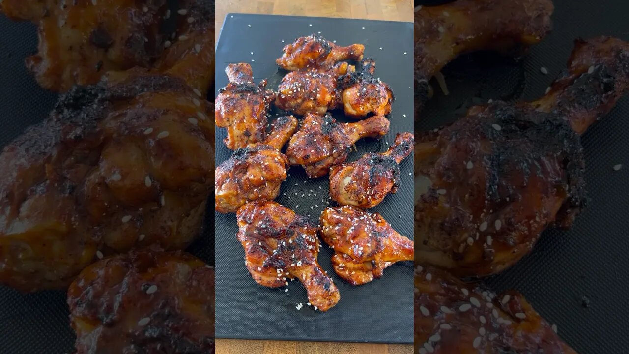 Grilled gochujang butterflied chicken drumsticks