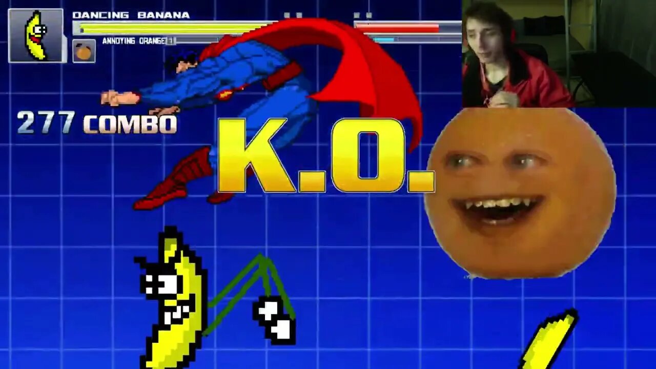 Fruit Characters (Annoying Orange And Dancing Banana) VS Superman In An Epic Battle In MUGEN