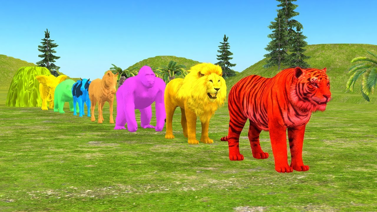 Paint Animals Gorilla Cow Tiger Lion Elephant Fountain Crossing Animal Game