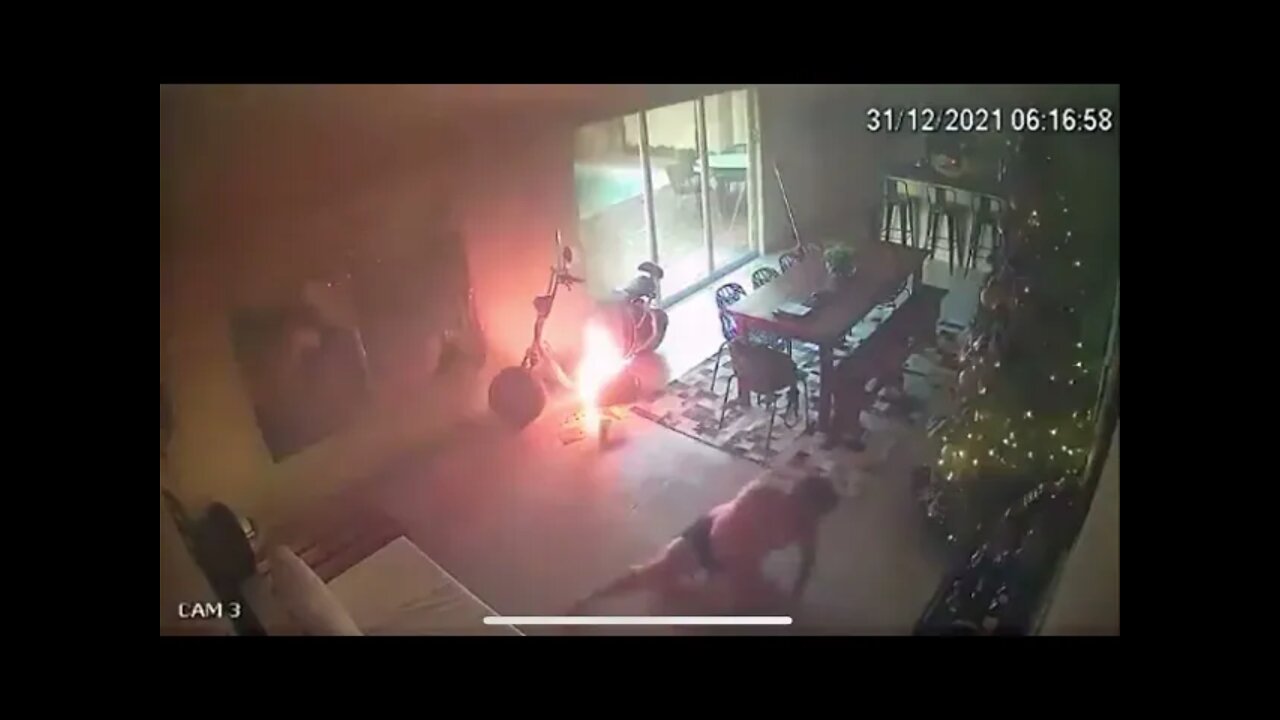 Shocking Electric Scooter Fire Explosion While Charging Inside Room