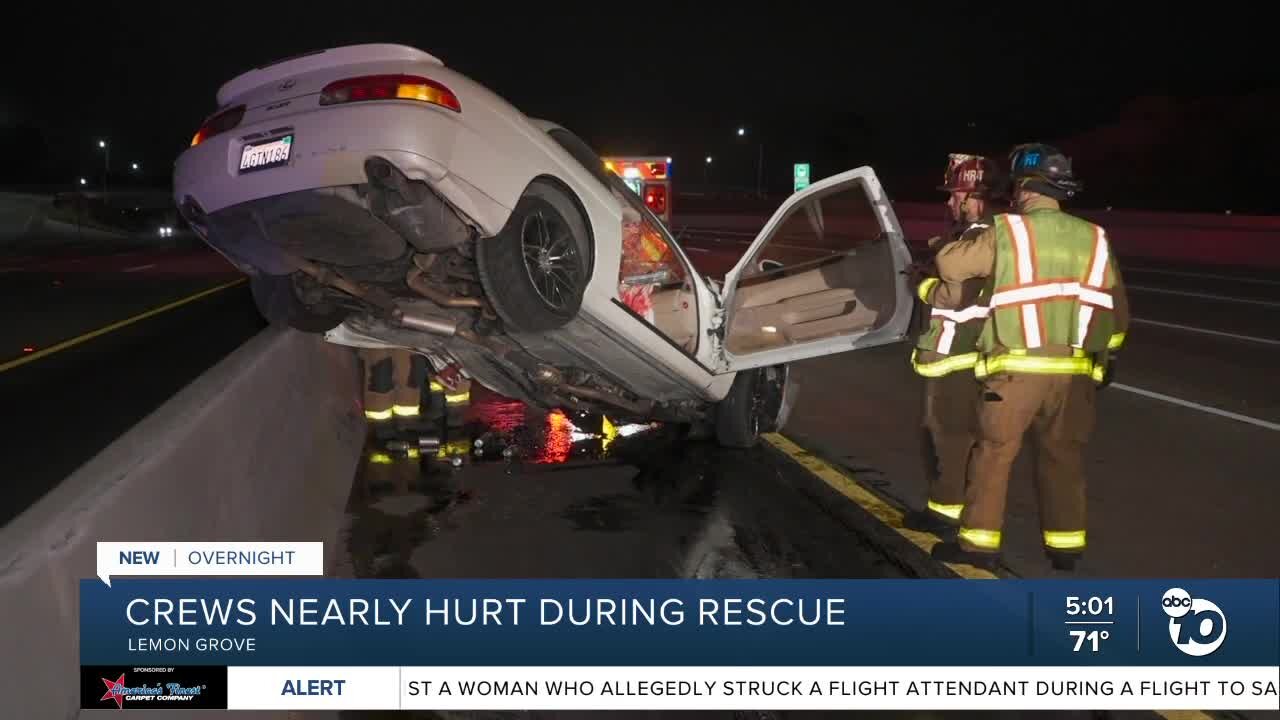 Crews nearly hurt during rescue