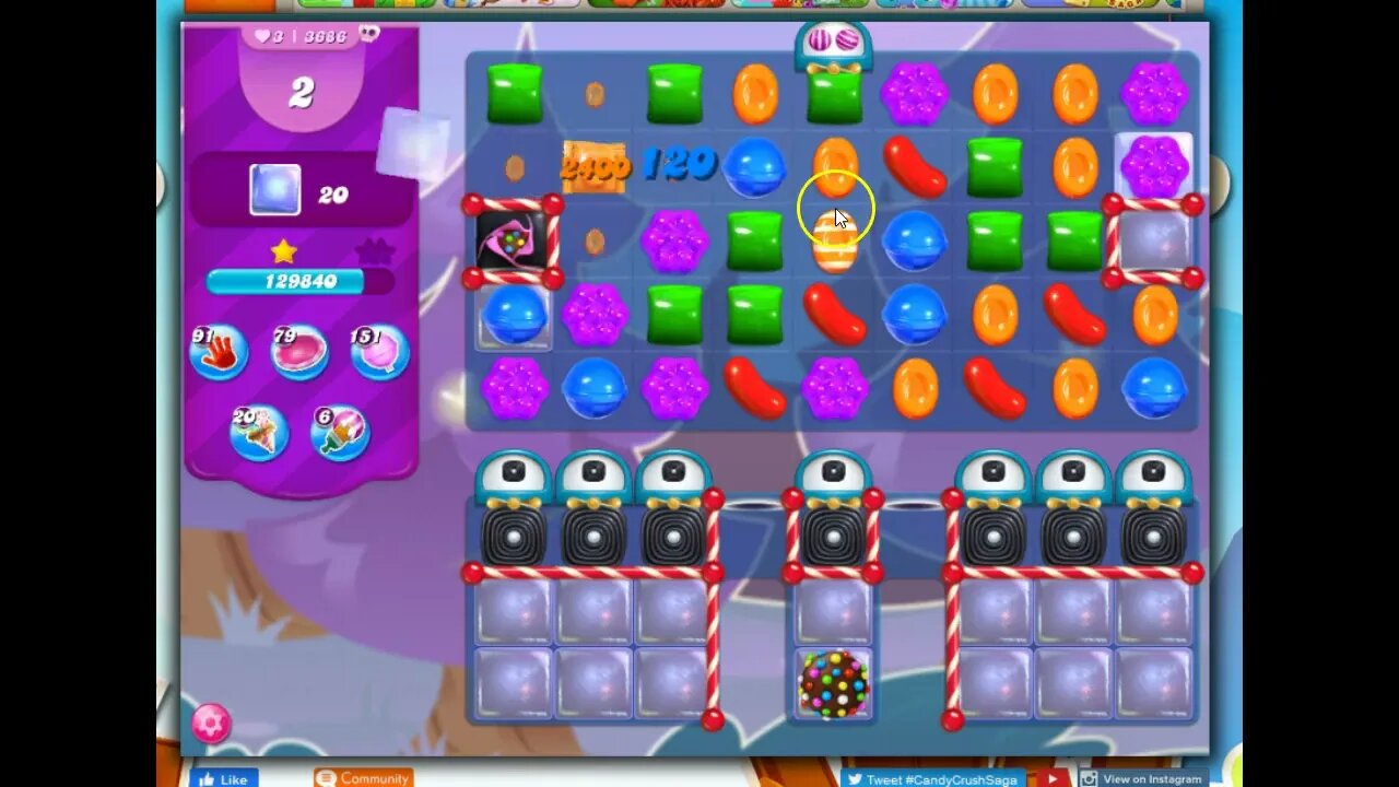 Candy Crush Level 3686 Talkthrough, 22 Moves 0 Boosters