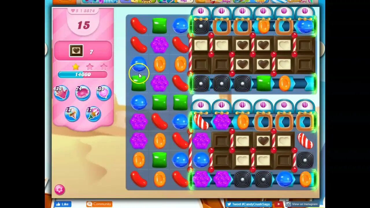 Candy Crush Level 3874 Talkthrough, 26 Moves 0 Boosters