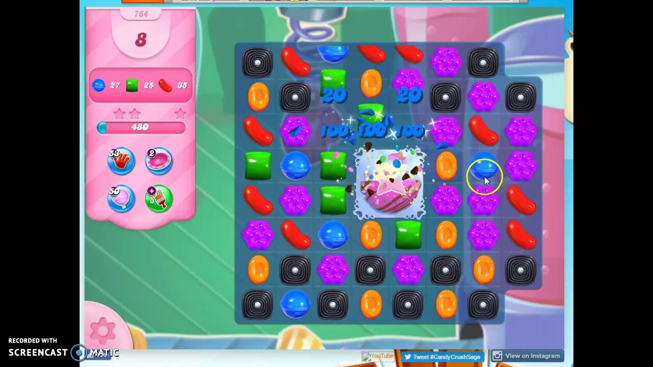 Candy Crush Level 764 Audio Talkthrough, 2 Stars 0 Boosters