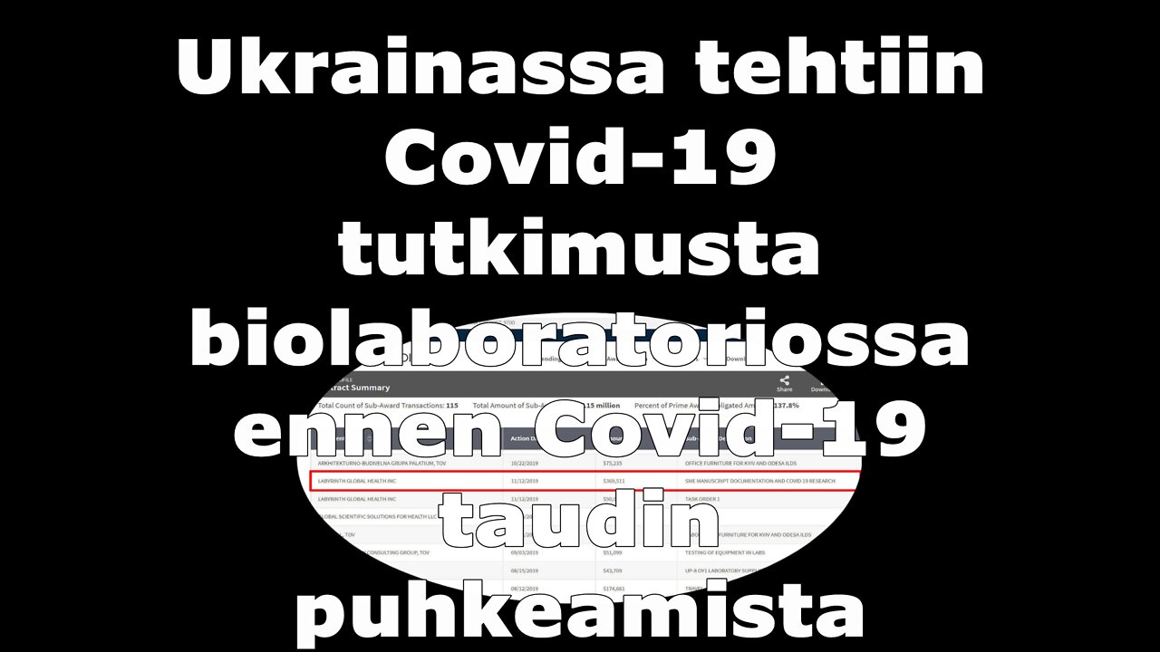 Ukrainassa tehtiin Covid-19 tutkimusta biolaboratoriossa ennen Covid-19 taudin puhkeamista
