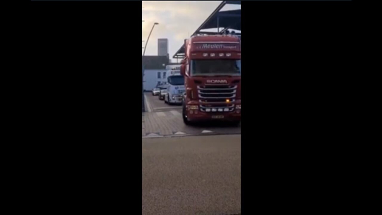 Dutch truckers drive in a convoy through Friesland inspired by events in Canada