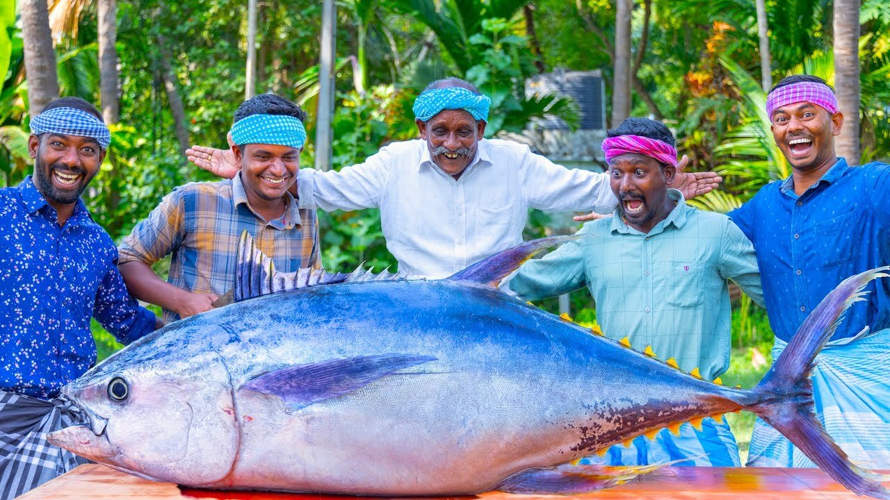 Tuna Fish Steak Recipe | 200 Pound Big Tuna Fish | Tuna Fish Cutting and Cooking in the Village