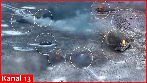 Russian tanks rendered helpless by kamikaze drones - Advancing tanks come under fire