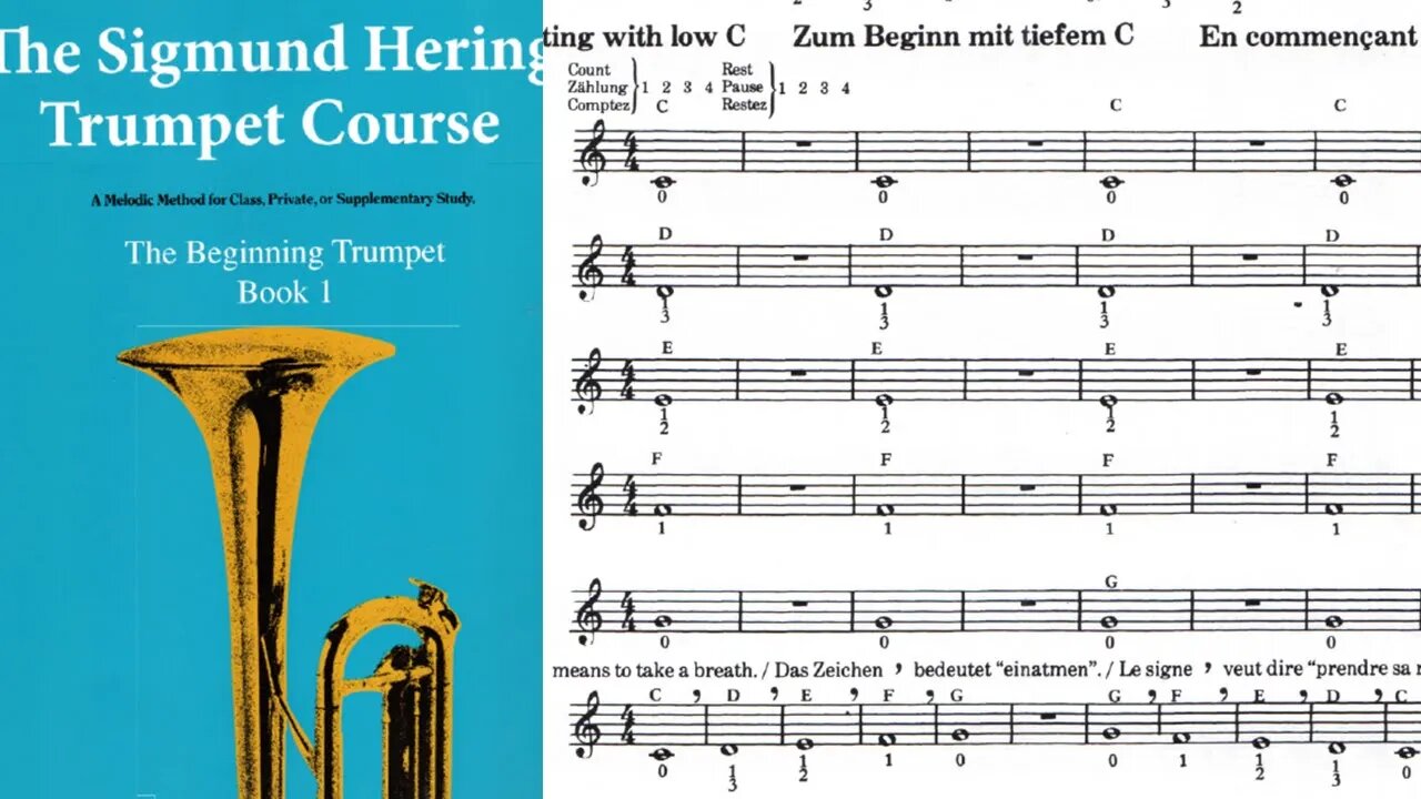 🎺 [MÉTODO DE TROMPETE] Livro 1 do método de Sigmund Hering (1 a 6) com batida de bateria a 60 BPM