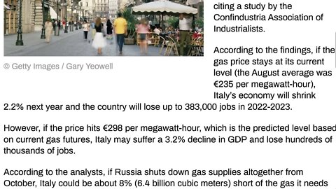 天然氣短缺將扼殺經濟增長 ，意大利可能會失去 50 萬個工作崗位