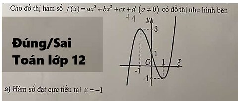 Toán 12: Cho đồ thị hàm số f(x) = ax^3 + bx^2 + cx + d (a≠0) có đồ thị như hình vẽ bên - Đúng/Sai