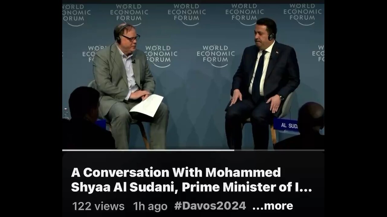 PM Sudani of Iraq speaking at Davos, with his intention to work with other countries and RI Iraq.