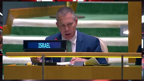 A representative for Israel makes a statement after the vote on the Gaza resolution