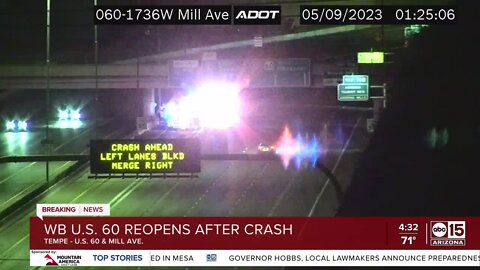 US 60 shut down near Mill Avenue overnight due to crash