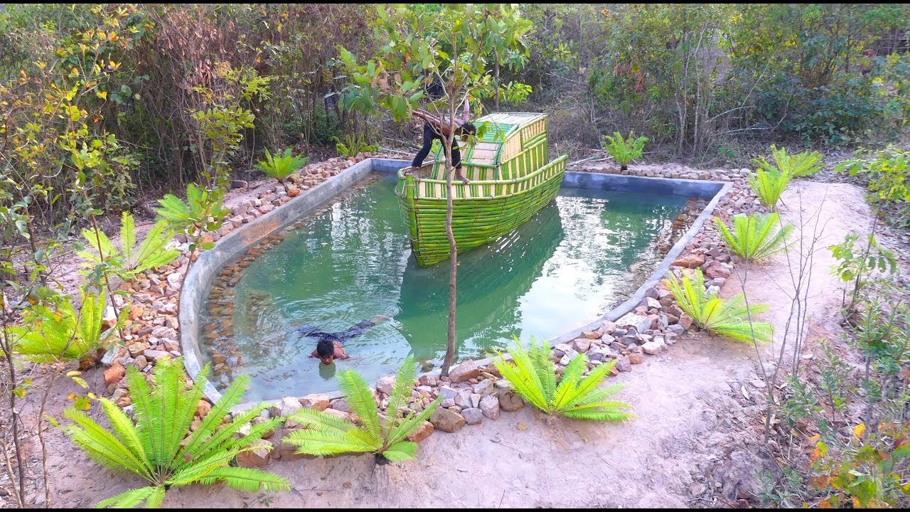 Build a swimming pool around Boat House Using Bamboo