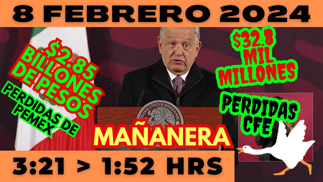 💩🐣👶 AMLITO | Mañanera *Jueves 08 de febrero 2024* | El gansito veloz 3:21 a 1:52.