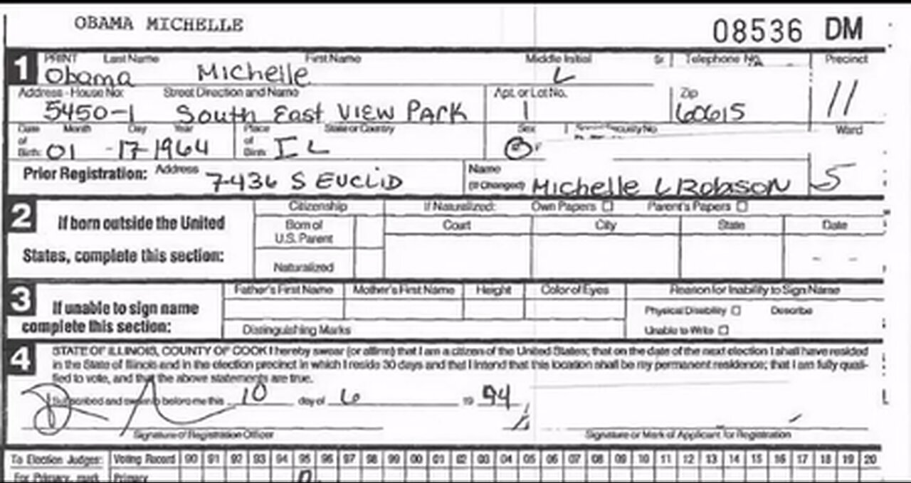 Michelle Obama Reportedly Registered To Vote As "Male" In Chicago Board Of Elections 1994-2008