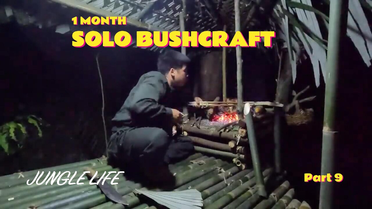 1 Month Solo Bushcraft. Build a box-shaped house on a tree. Survive in the Wild part 9