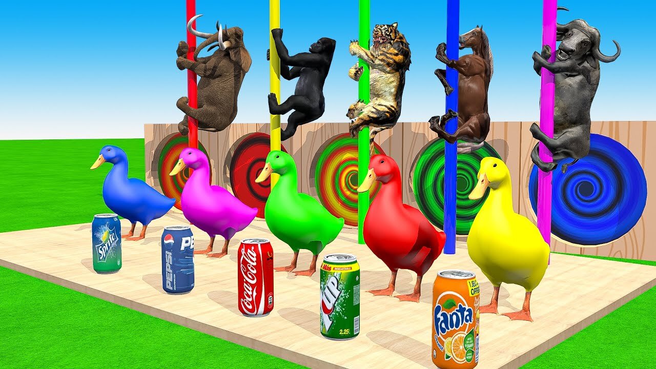 Choose the Right warter pipe Game with 5 Giant Duck Dog Gorilla Chicken bear Wild Animals Ball Game