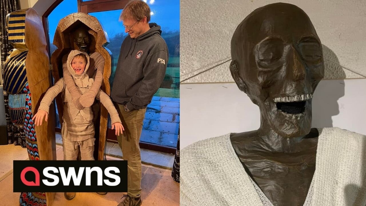 Father and Son's build life-size pharaoh for an Ancient Egypt school project