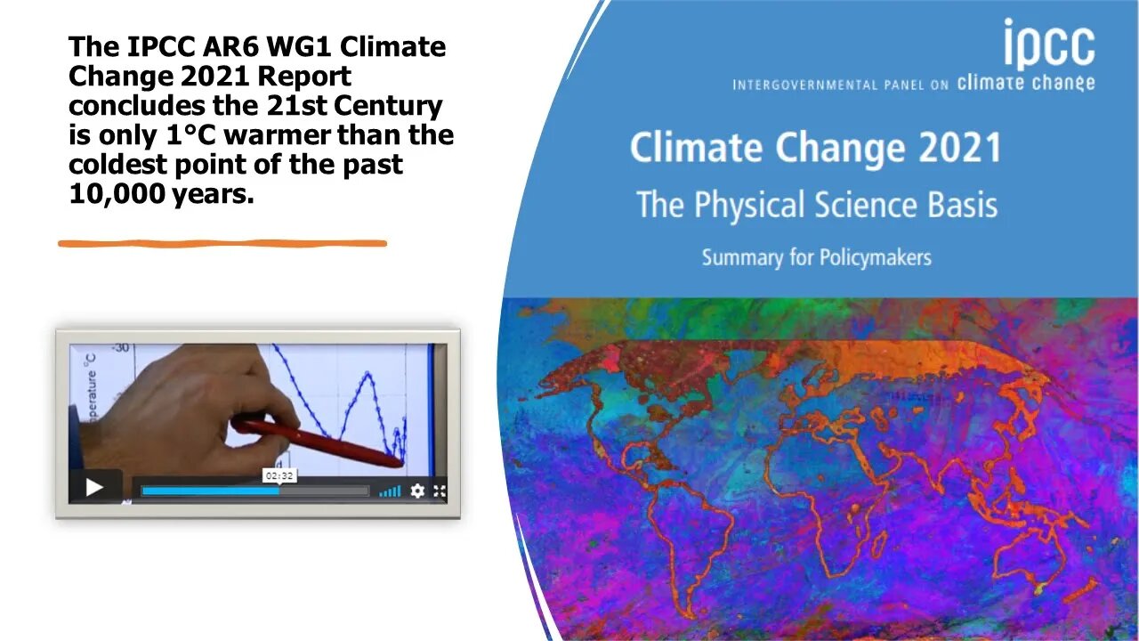 IPCC AR6 WG1 Report concludes 21st Century is only 1°C warmer than coldest point of the past 10k yrs