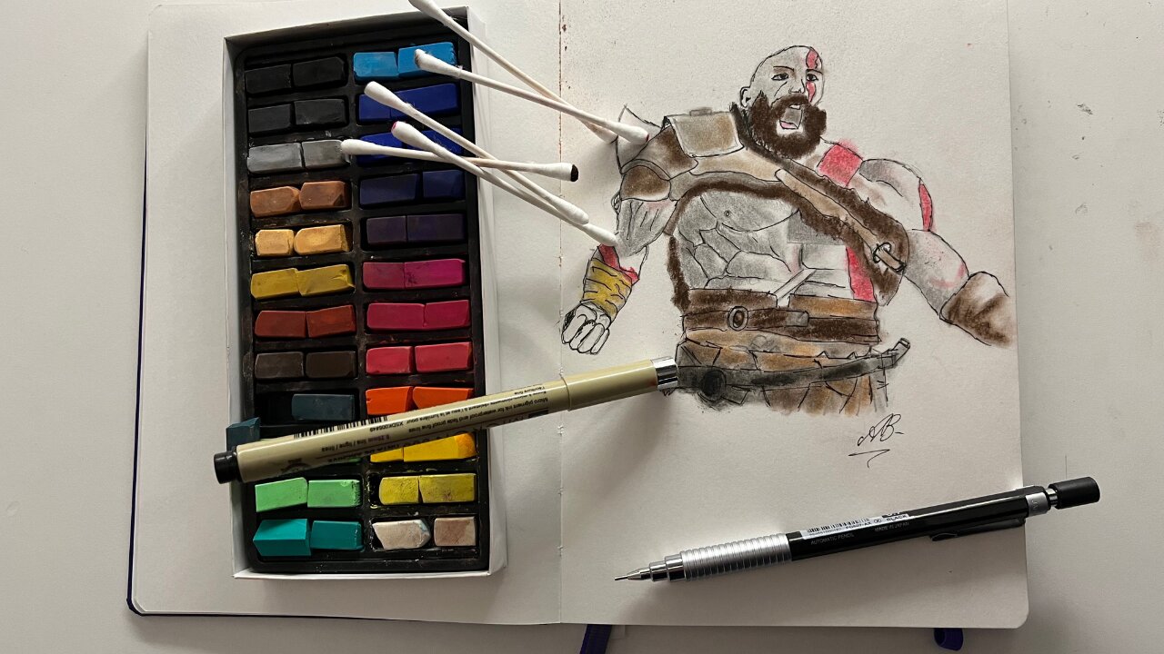 Speed Drawing Kratos with Soft Pastels | Day 4 | Step By Step