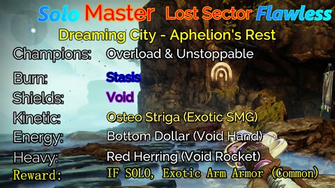 Destiny 2 Master Lost Sector: Dreaming City - Aphelion's Rest Solo-Flawless 5-12-22