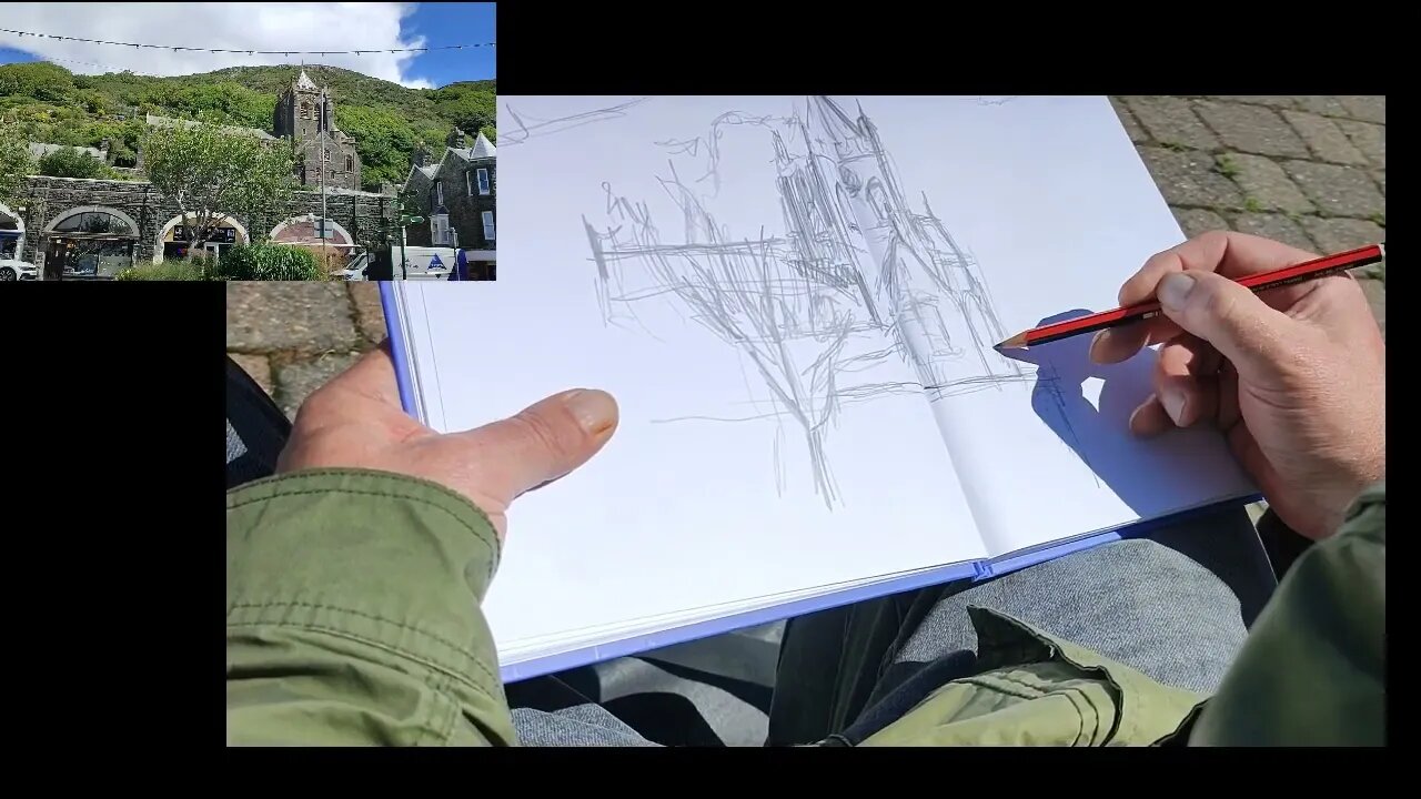 Barmouth sketch demo for watercolour painting in the style of turner and flint my inspiration.