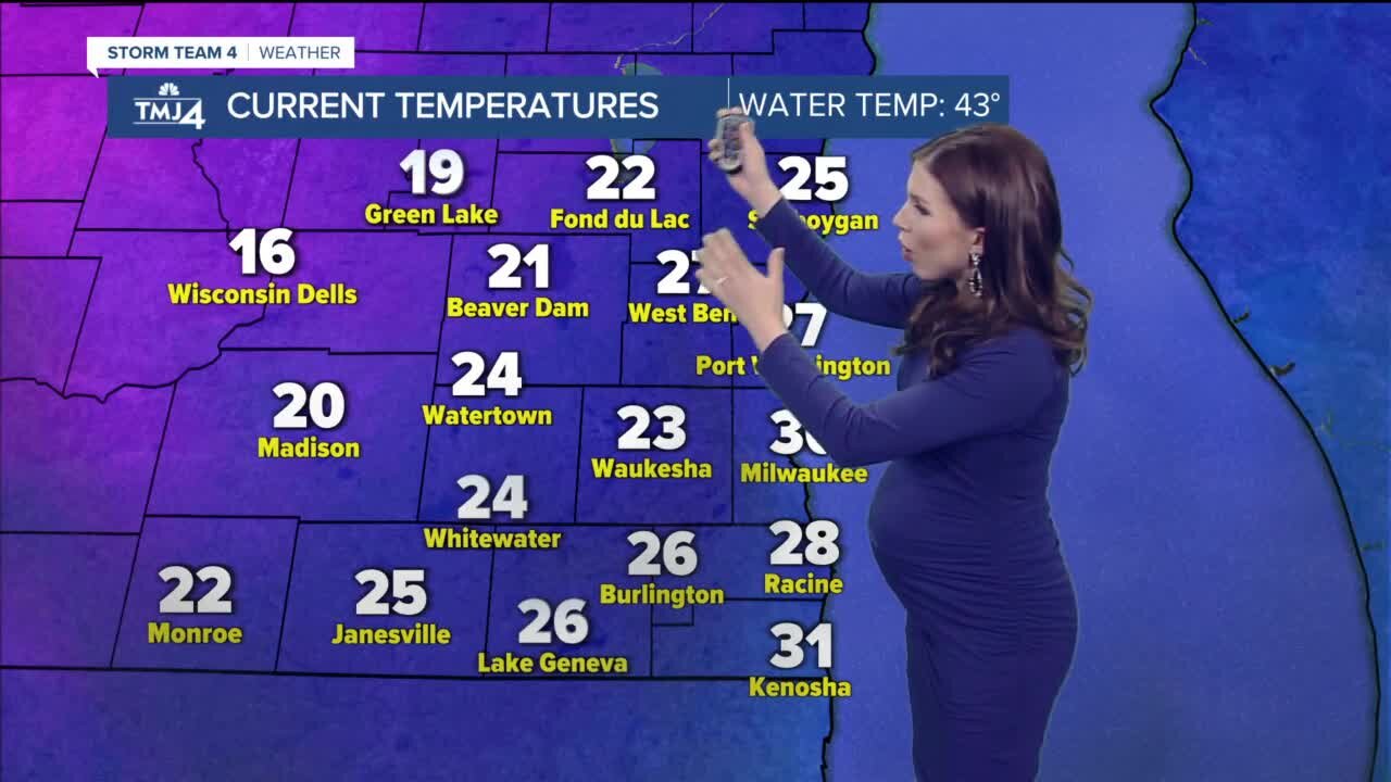 Temps in the 20s, band of snow Wednesday evening