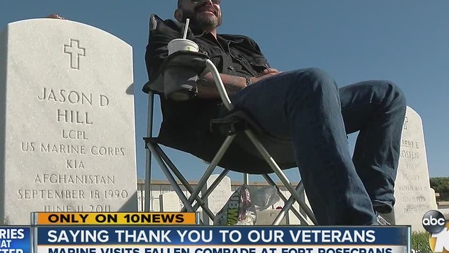 Marine pays respects to fallen comrade at cemetery with music