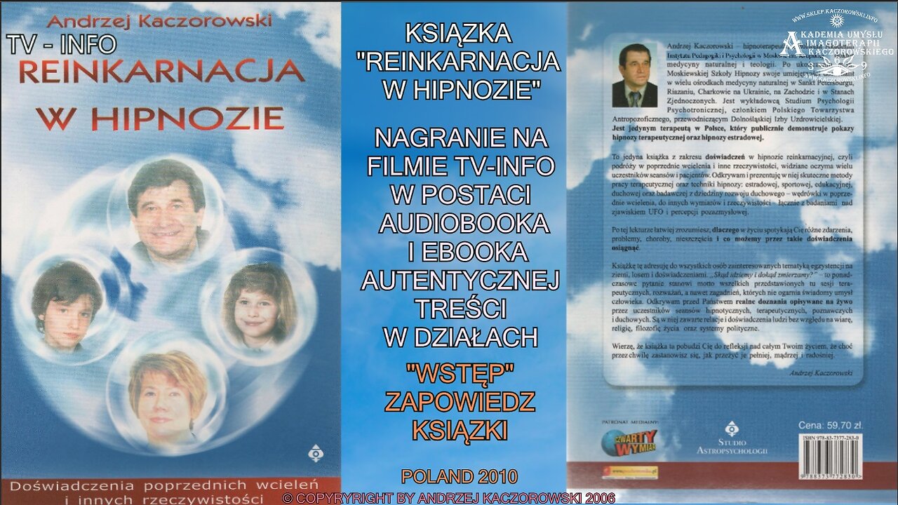 REINKARNACJA W HIPNOZIE ,,WSTĘP''ZAPOWIEDZ KSIĄŻKI W DZIAŁACH AUDIOBOOK NA FILMACH W DZIAŁACH TVINFO