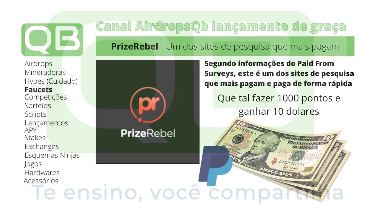 #Passive #income #Pesquisa - #prizerebel - Pagando 10$ em paypal ao concluir 1000 pontos.